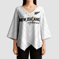 Custom Football New Zealand Kimono Sleeve Blouse Aotearoa United White Version - Polynesian Pride