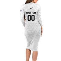 Custom Football New Zealand Long Sleeve Bodycon Dress Aotearoa United White Version - Polynesian Pride