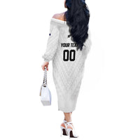 Custom Football New Zealand Off The Shoulder Long Sleeve Dress Aotearoa United White Version - Polynesian Pride