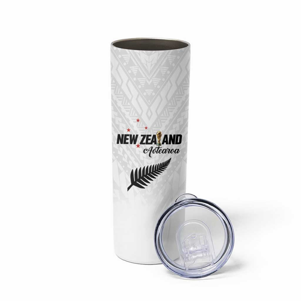 Custom Football New Zealand Skinny Tumbler Aotearoa United White Version - Polynesian Pride