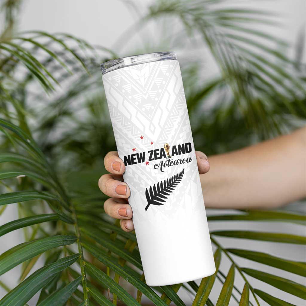 Custom Football New Zealand Skinny Tumbler Aotearoa United White Version - Polynesian Pride