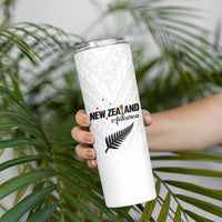 Custom Football New Zealand Skinny Tumbler Aotearoa United White Version - Polynesian Pride