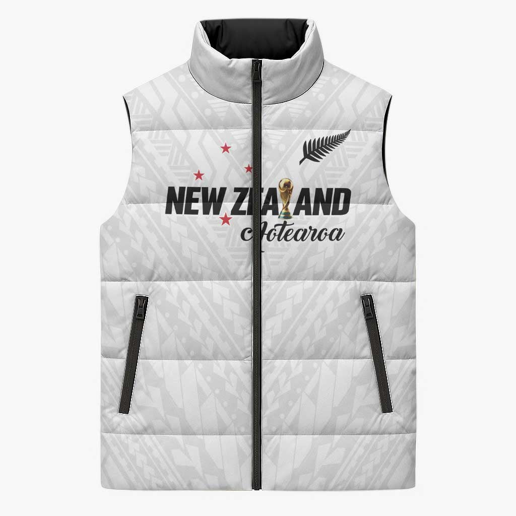 Custom Football New Zealand Sleeveless Puffer Jacket Aotearoa United White Version - Polynesian Pride