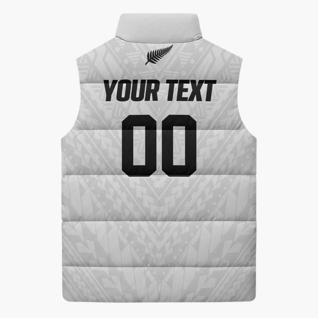 Custom Football New Zealand Sleeveless Puffer Jacket Aotearoa United White Version - Polynesian Pride