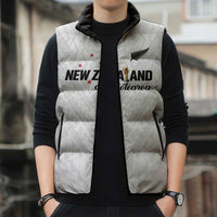 Custom Football New Zealand Sleeveless Puffer Jacket Aotearoa United White Version - Polynesian Pride