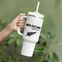 Custom Football New Zealand Tumbler With Handle Aotearoa United White Version - Polynesian Pride