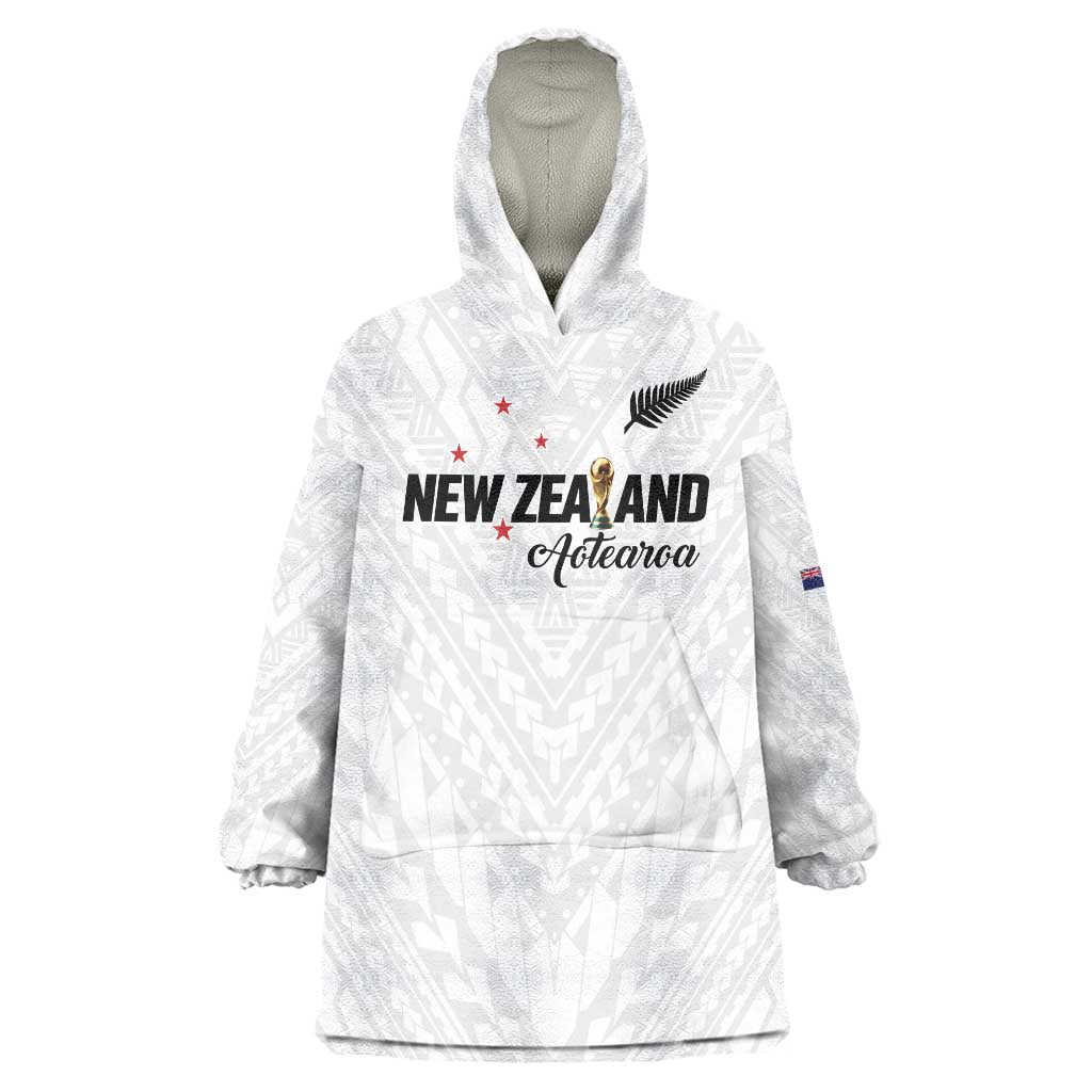 Custom Football New Zealand Wearable Blanket Hoodie Aotearoa United White Version - Polynesian Pride