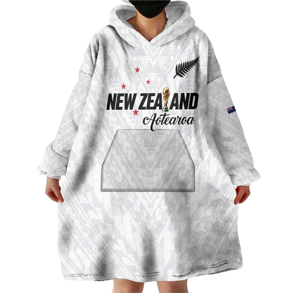 Custom Football New Zealand Wearable Blanket Hoodie Aotearoa United White Version - Polynesian Pride