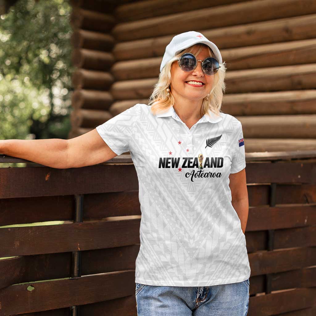 Custom Football New Zealand Women Polo Shirt Aotearoa United White Version - Polynesian Pride