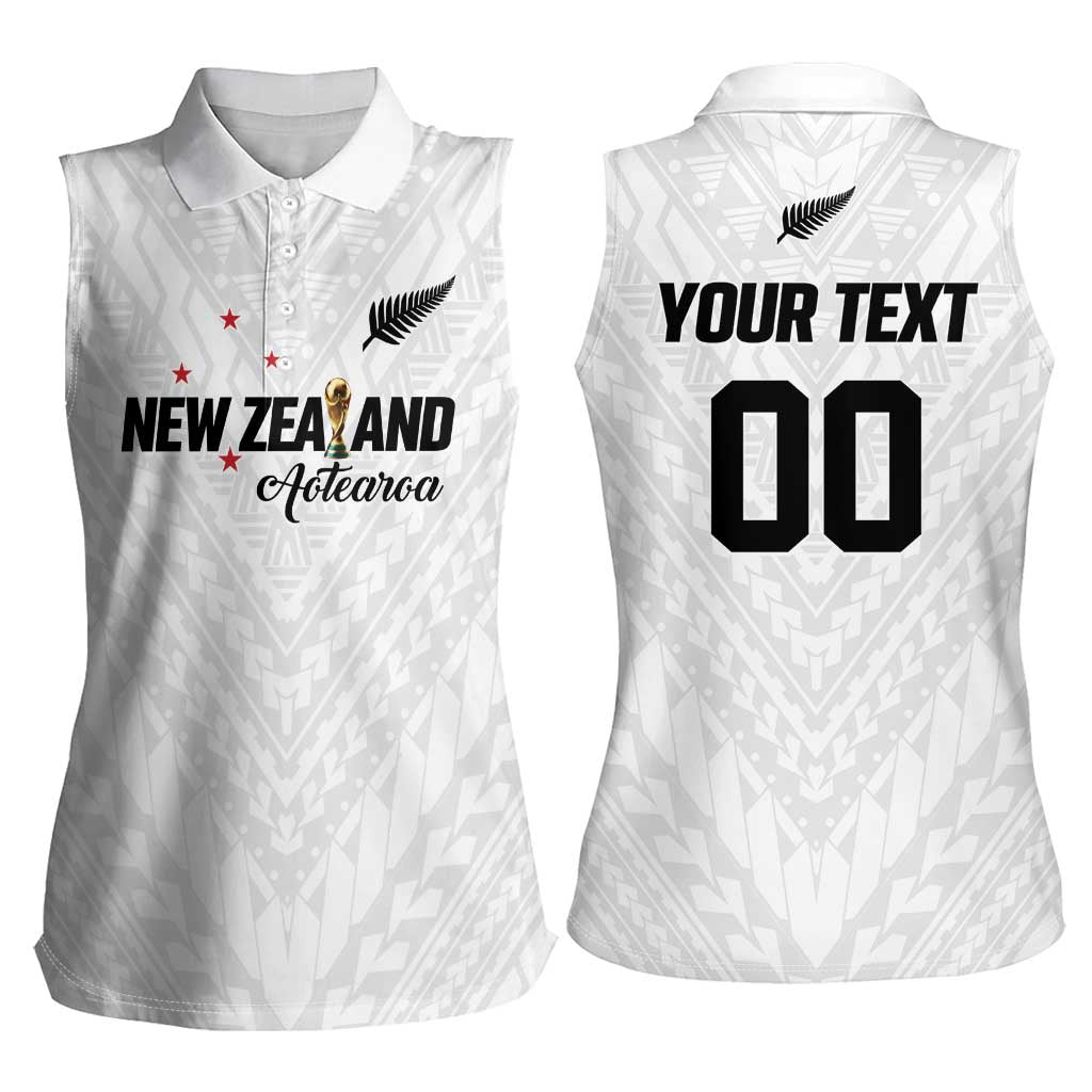 Custom Football New Zealand Women Sleeveless Polo Shirt Aotearoa United White Version - Polynesian Pride