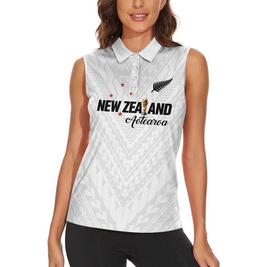Custom Football New Zealand Women Sleeveless Polo Shirt Aotearoa United White Version - Polynesian Pride