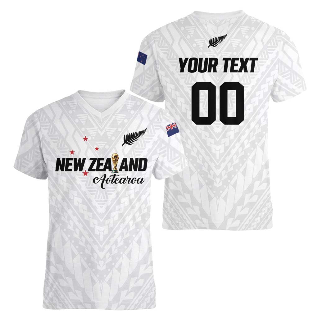 Custom Football New Zealand Women V-Neck T-Shirt Aotearoa United White Version - Polynesian Pride