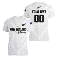 Custom Football New Zealand Women V-Neck T-Shirt Aotearoa United White Version - Polynesian Pride