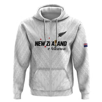Custom Football New Zealand Zip Hoodie Aotearoa United White Version - Polynesian Pride