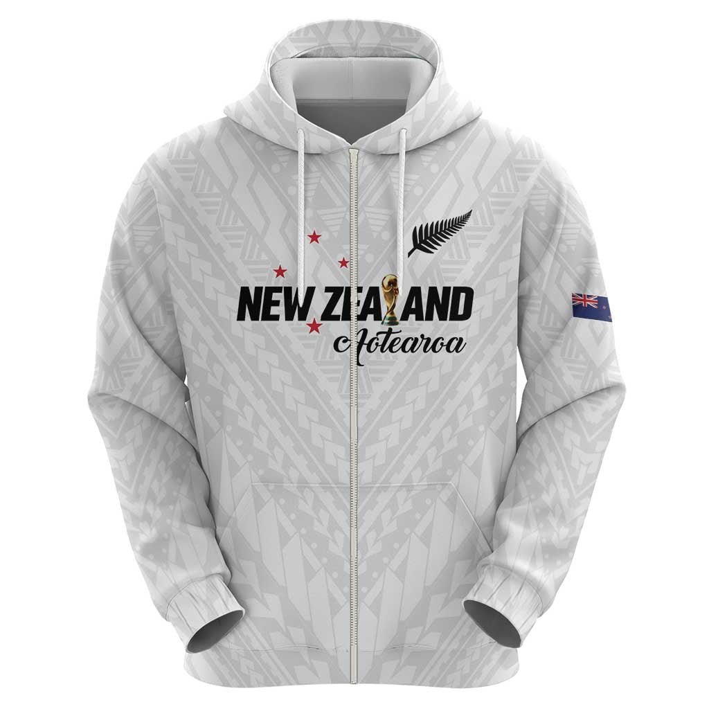 Custom Football New Zealand Zip Hoodie Aotearoa United White Version - Polynesian Pride