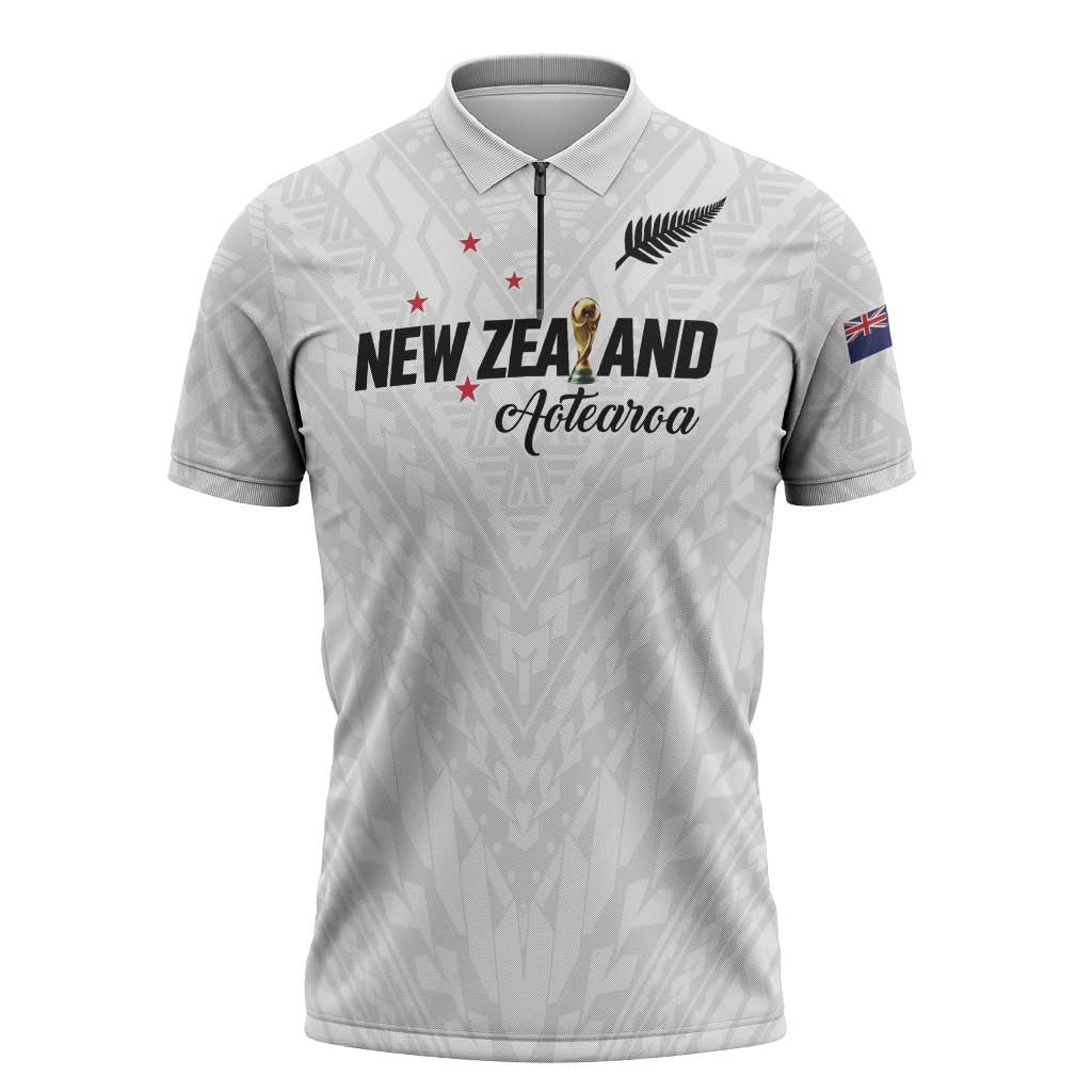 Custom Football New Zealand Zipper Polo Shirt Aotearoa United White Version - Polynesian Pride