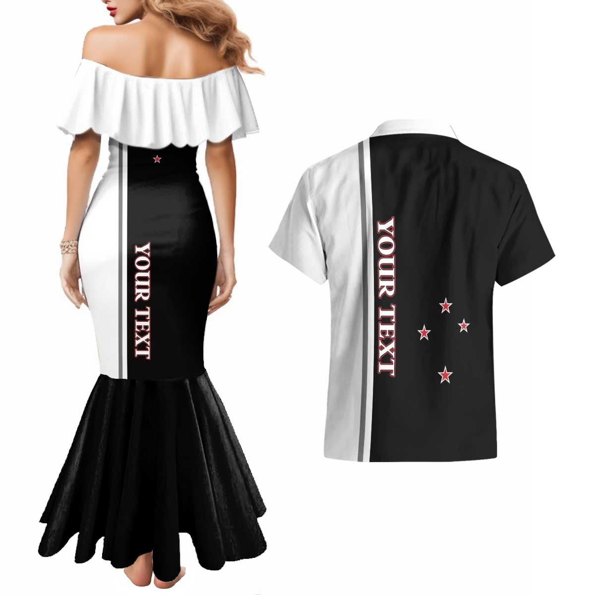 Personalised New Zealand 2025 Archery Basic Couples Matching Mermaid Dress and Hawaiian Shirt Archery NZ LT01 - Polynesian Pride