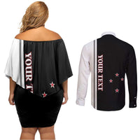 Personalised New Zealand 2025 Archery Basic Couples Matching Off Shoulder Short Dress and Long Sleeve Button Shirt Archery NZ LT01 - Polynesian Pride