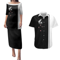 Personalised New Zealand 2025 Archery Basic Couples Matching Puletasi and Hawaiian Shirt Archery NZ LT01 Black - Polynesian Pride
