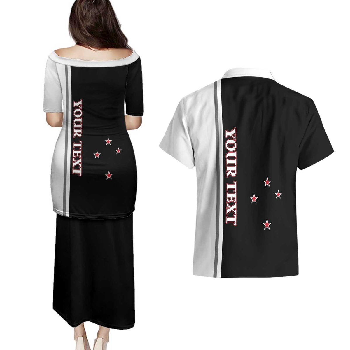 Personalised New Zealand 2025 Archery Basic Couples Matching Puletasi and Hawaiian Shirt Archery NZ LT01 - Polynesian Pride