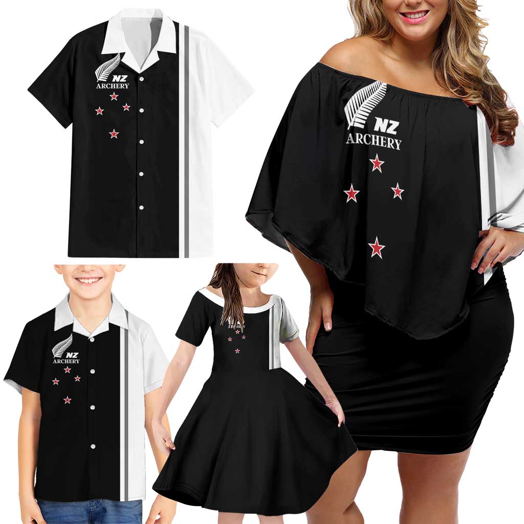 Personalised New Zealand 2025 Archery Basic Family Matching Off Shoulder Short Dress and Hawaiian Shirt Archery NZ