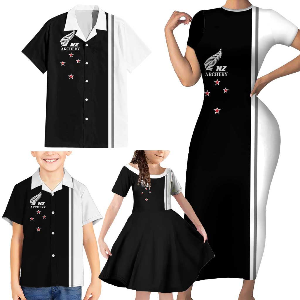 Personalised New Zealand 2025 Archery Basic Family Matching Short Sleeve Bodycon Dress and Hawaiian Shirt Archery NZ