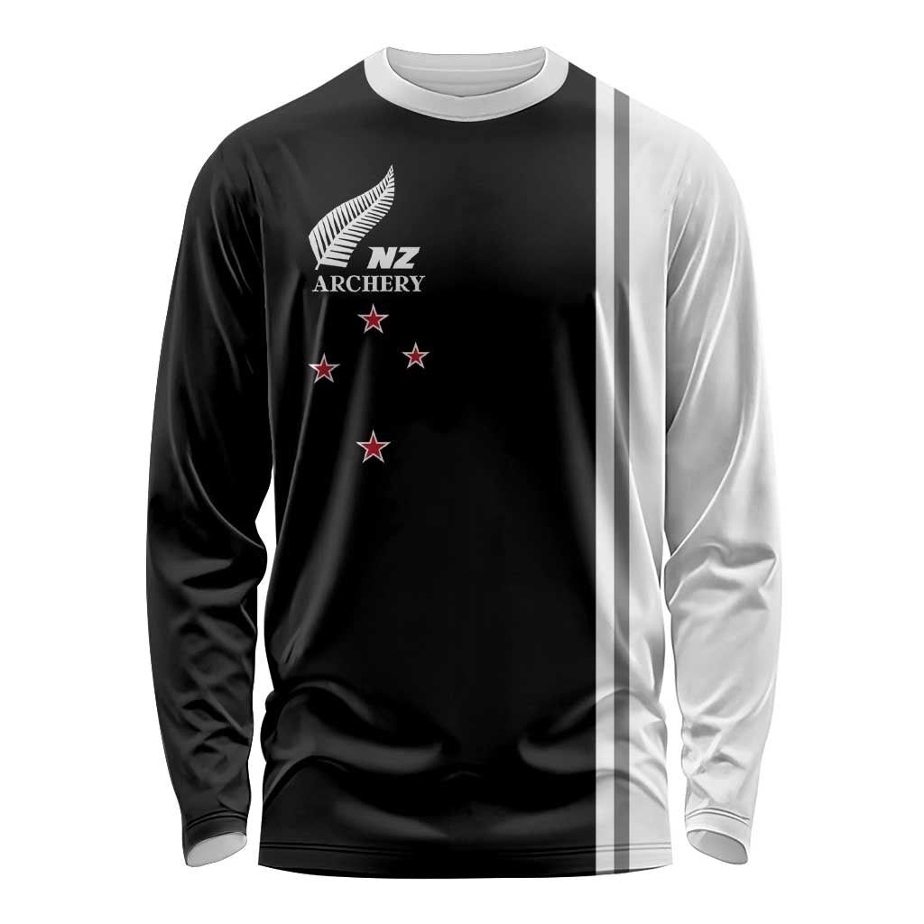 Personalised New Zealand 2025 Archery Basic Long Sleeve Shirt Archery NZ LT01 Unisex Black - Polynesian Pride