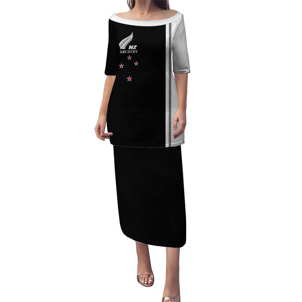 Personalised New Zealand 2025 Archery Basic Puletasi Archery NZ LT01 Long Dress Black - Polynesian Pride