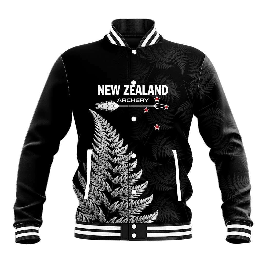 Personalised New Zealand 2025 Archery Baseball Jacket Aotearoa Silver Arrows Black LT01 Unisex Black - Polynesian Pride