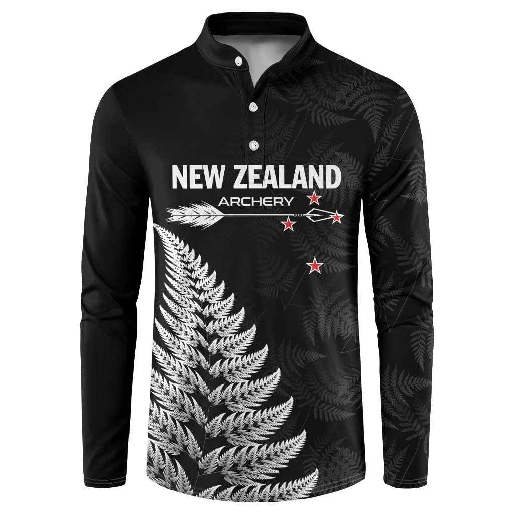Personalised New Zealand 2025 Archery Button Sweatshirt Aotearoa Silver Arrows Black