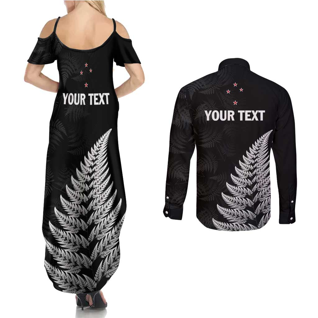 Personalised New Zealand 2025 Archery Couples Matching Summer Maxi Dress and Long Sleeve Button Shirt Aotearoa Silver Arrows Black