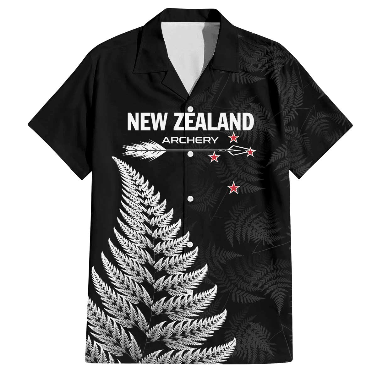 Personalised New Zealand 2025 Archery Family Matching Off The Shoulder Long Sleeve Dress and Hawaiian Shirt Aotearoa Silver Arrows Black