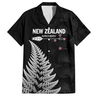 Personalised New Zealand 2025 Archery Family Matching Off The Shoulder Long Sleeve Dress and Hawaiian Shirt Aotearoa Silver Arrows Black