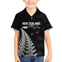 Personalised New Zealand 2025 Archery Family Matching Off The Shoulder Long Sleeve Dress and Hawaiian Shirt Aotearoa Silver Arrows Black