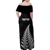 Personalised New Zealand 2025 Archery Family Matching Off Shoulder Maxi Dress and Hawaiian Shirt Aotearoa Silver Arrows Black