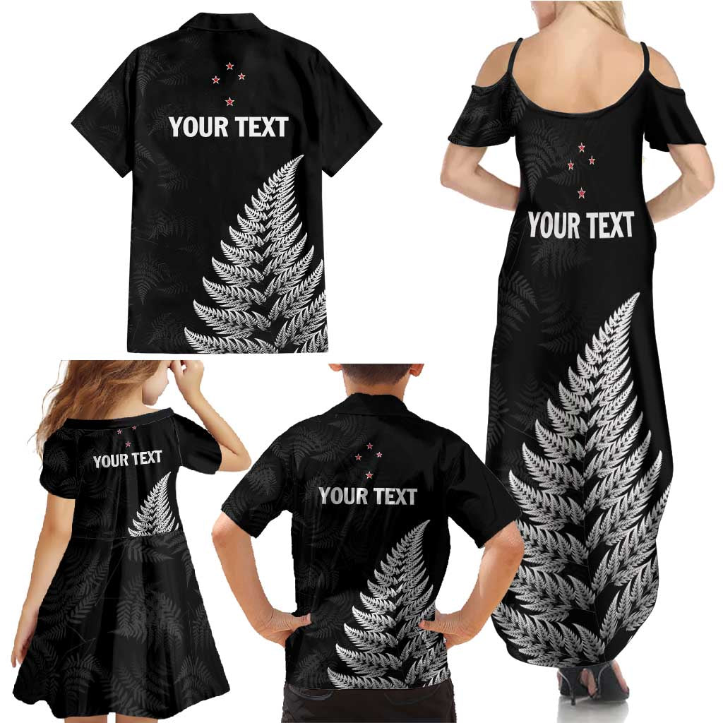 Personalised New Zealand 2025 Archery Family Matching Summer Maxi Dress and Hawaiian Shirt Aotearoa Silver Arrows Black