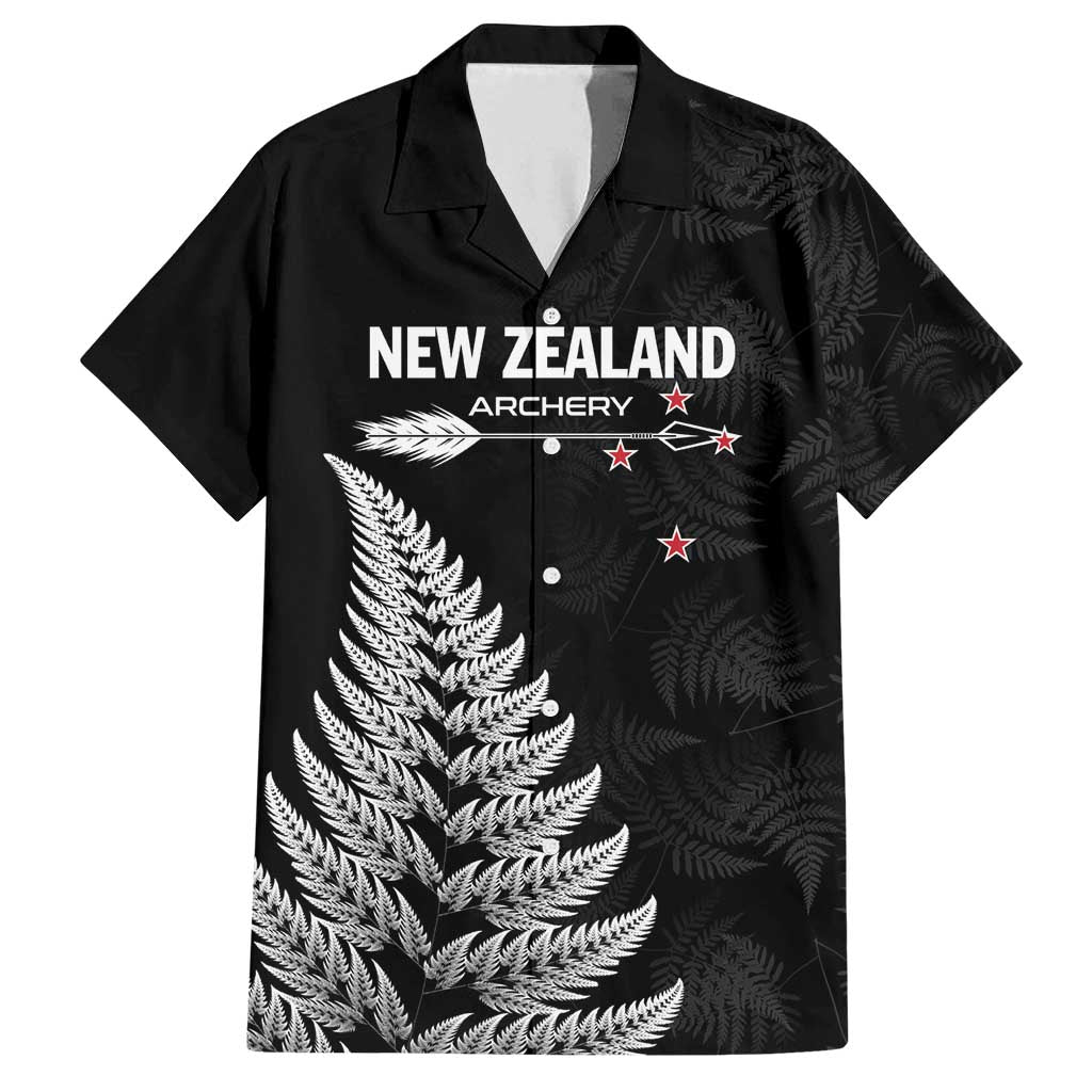Personalised New Zealand 2025 Archery Family Matching Summer Maxi Dress and Hawaiian Shirt Aotearoa Silver Arrows Black