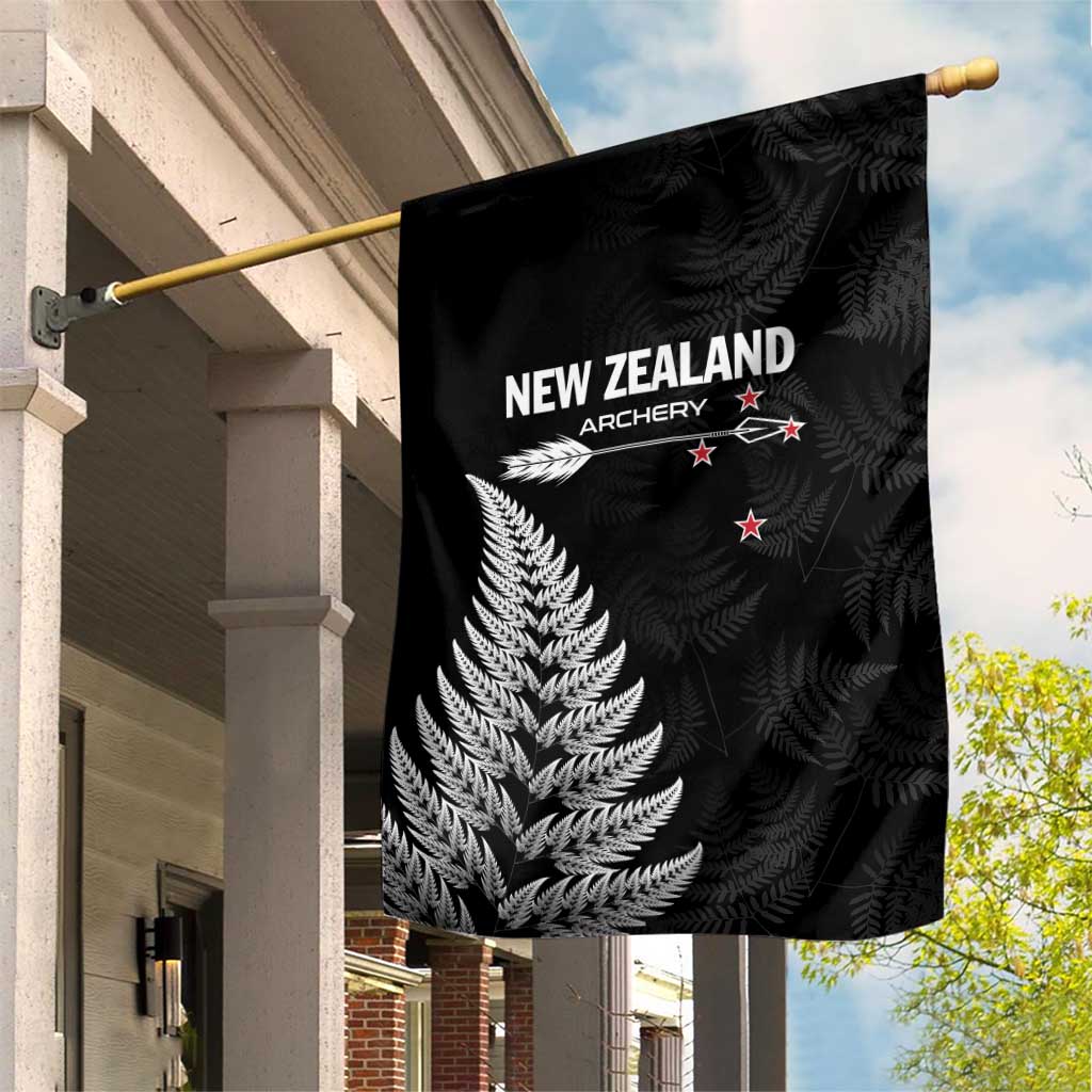 New Zealand 2025 Archery Garden Flag Aotearoa Silver Arrows Black LT01 House Flag Black - Polynesian Pride