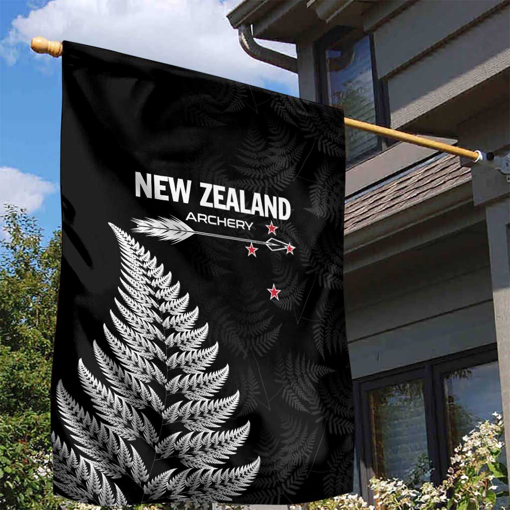 New Zealand 2025 Archery Garden Flag Aotearoa Silver Arrows Black LT01 - Polynesian Pride