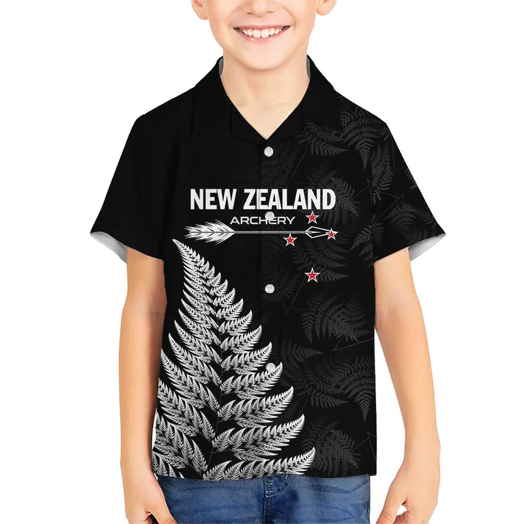 Personalised New Zealand 2025 Archery Hawaiian Shirt Aotearoa Silver Arrows Black LT01 - Polynesian Pride