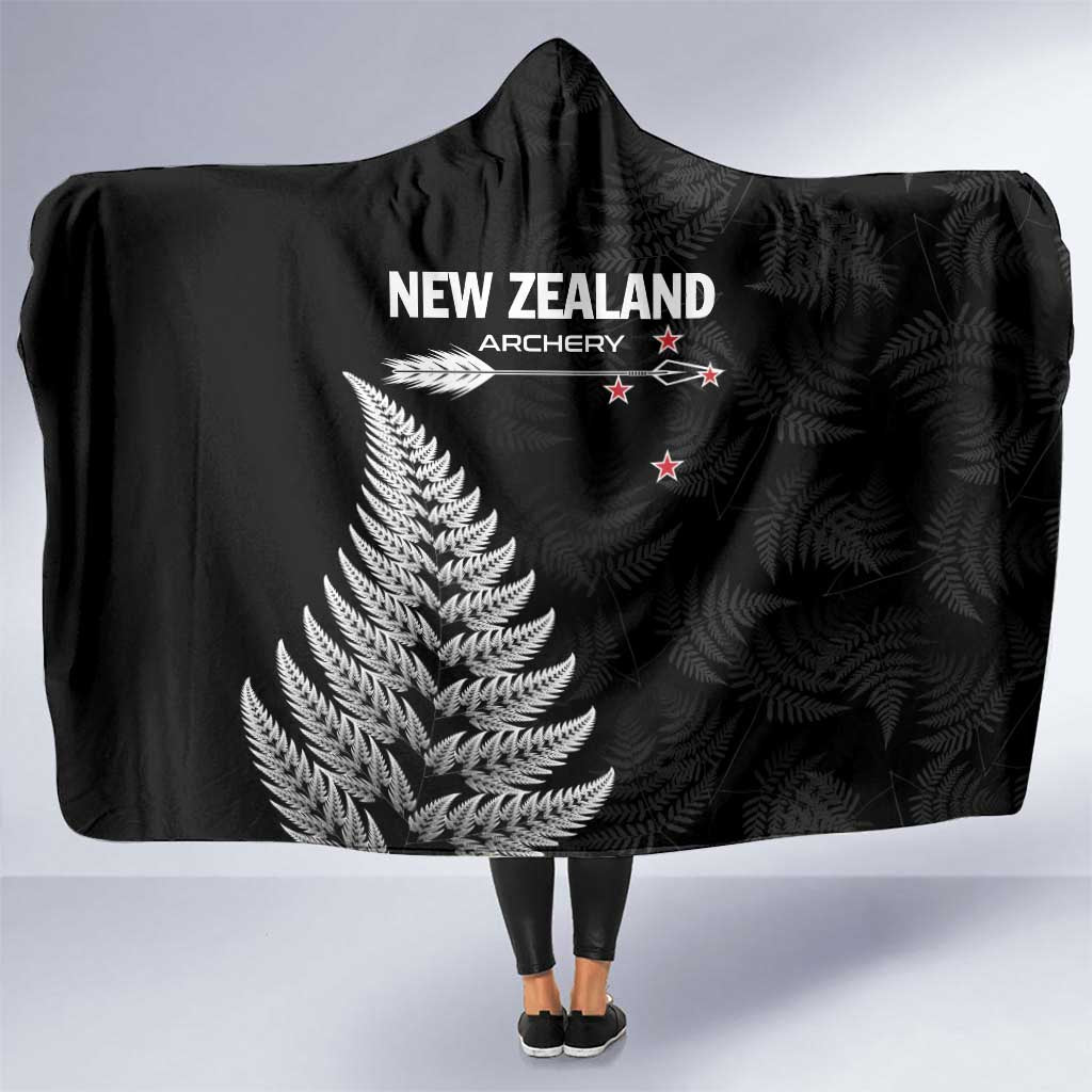 New Zealand 2025 Archery Hooded Blanket Aotearoa Silver Arrows Black LT01 One Size Black - Polynesian Pride
