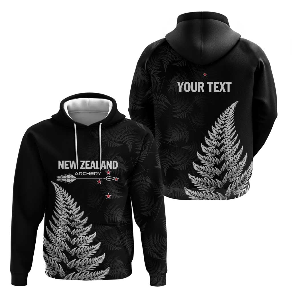 Personalised New Zealand 2025 Archery Hoodie Aotearoa Silver Arrows Black