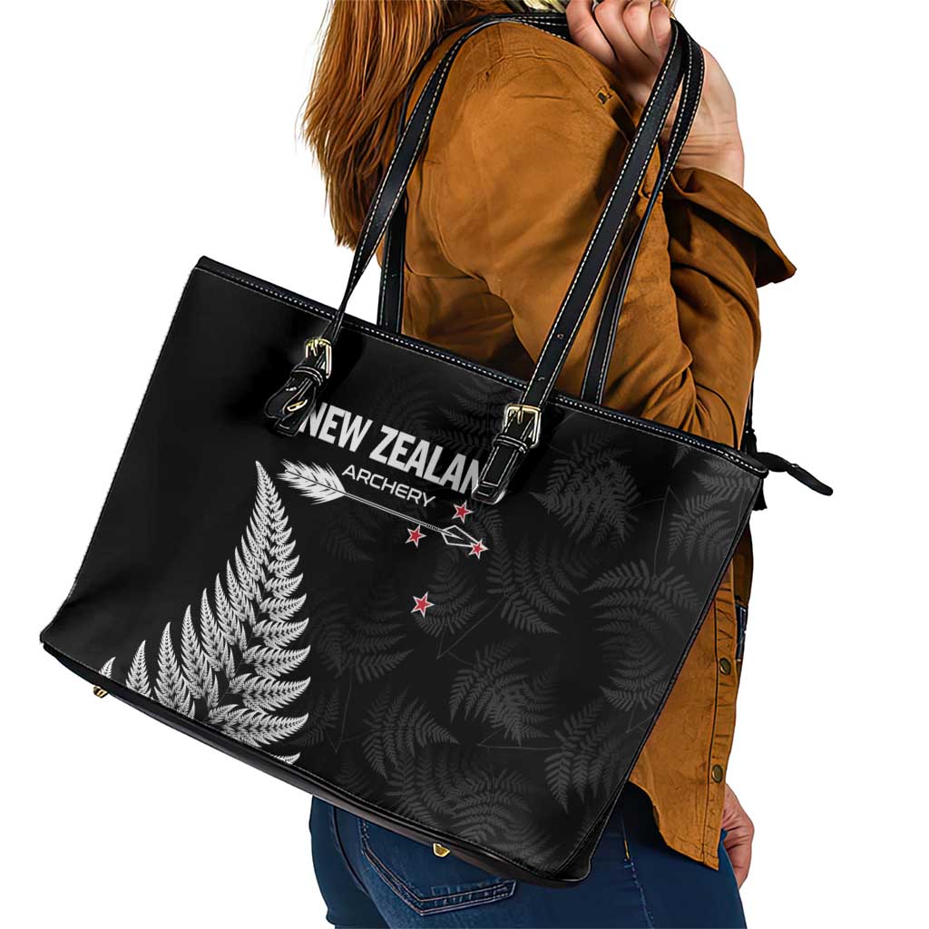 New Zealand 2025 Archery Leather Tote Bag Aotearoa Silver Arrows Black