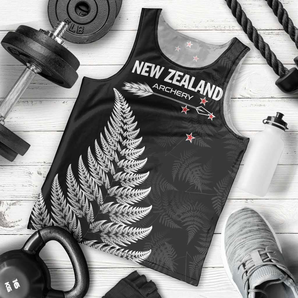 Personalised New Zealand 2025 Archery Men Tank Top Aotearoa Silver Arrows Black LT01 - Polynesian Pride