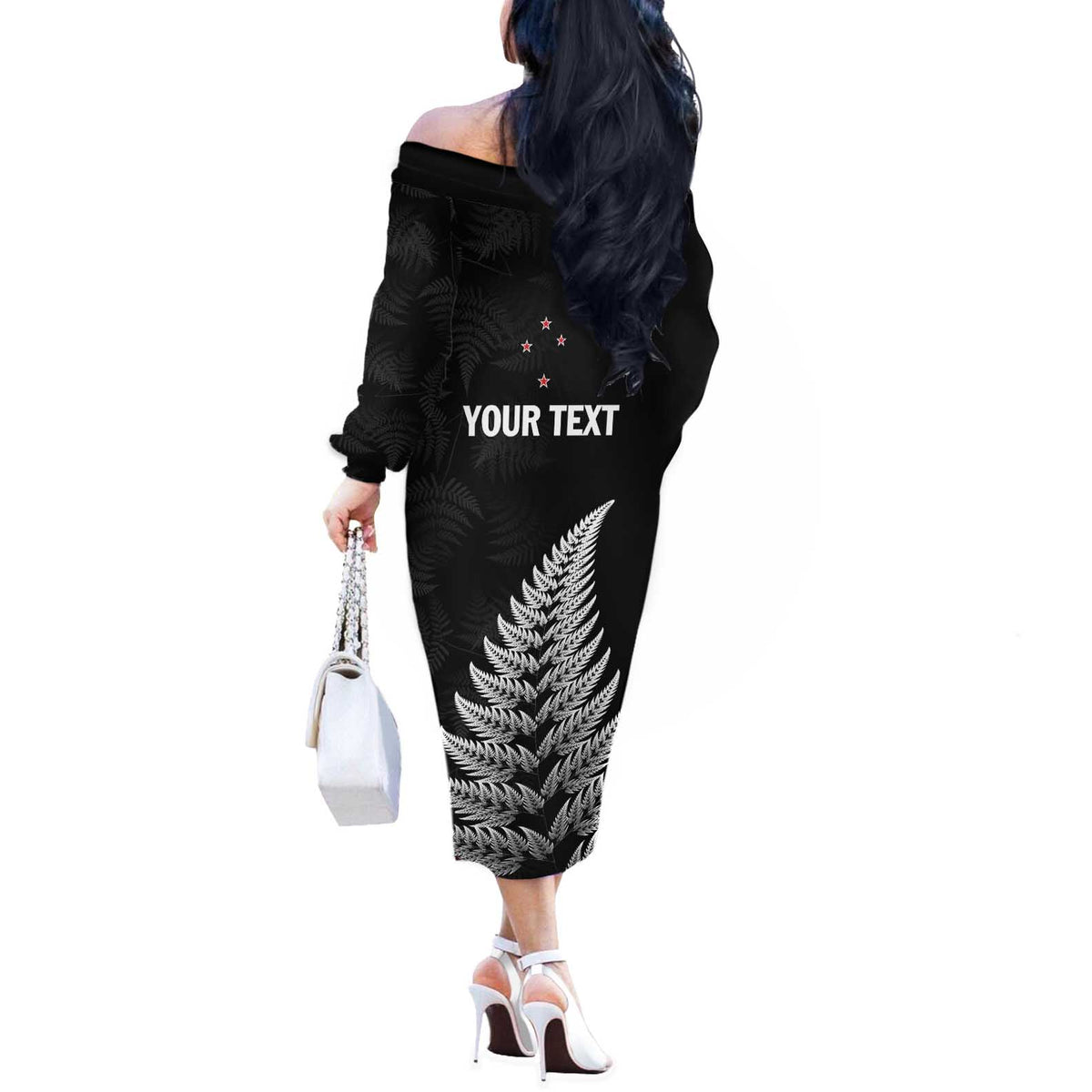 Personalised New Zealand 2025 Archery Off The Shoulder Long Sleeve Dress Aotearoa Silver Arrows Black