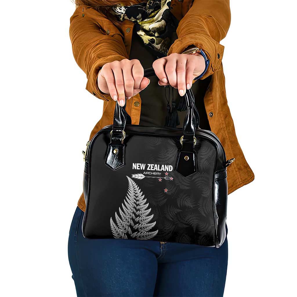 New Zealand 2025 Archery Shoulder Handbag Aotearoa Silver Arrows Black