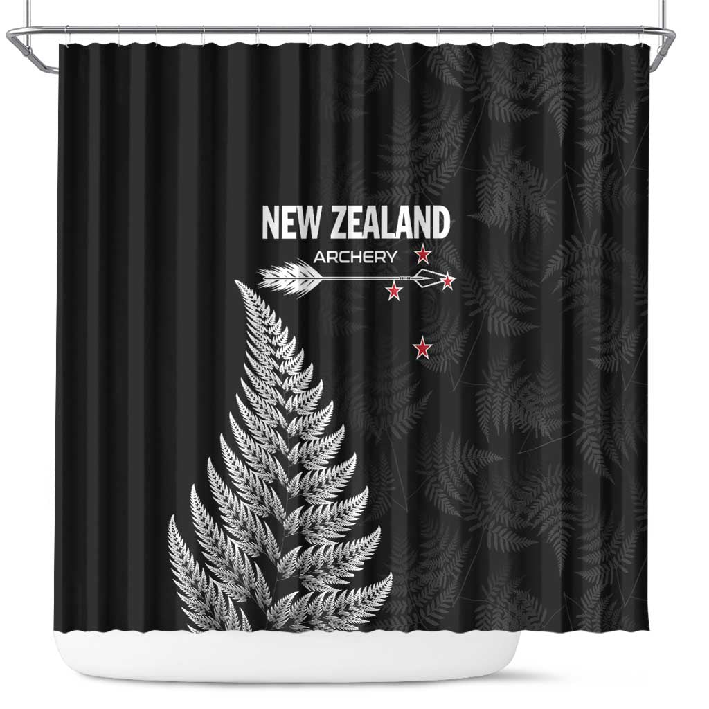 New Zealand 2025 Archery Shower Curtain Aotearoa Silver Arrows Black