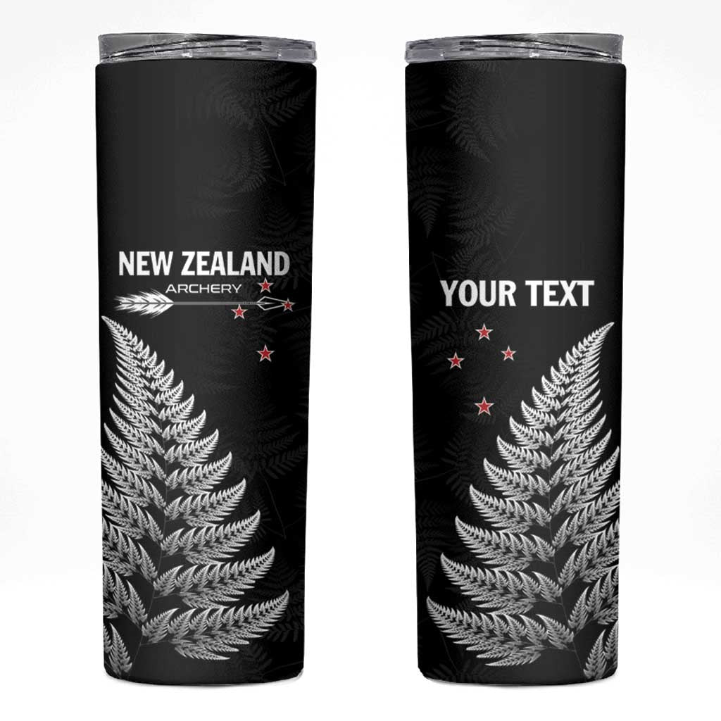 Personalised New Zealand 2025 Archery Skinny Tumbler Aotearoa Silver Arrows Black