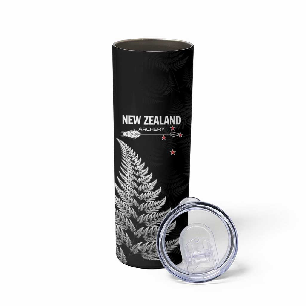 Personalised New Zealand 2025 Archery Skinny Tumbler Aotearoa Silver Arrows Black