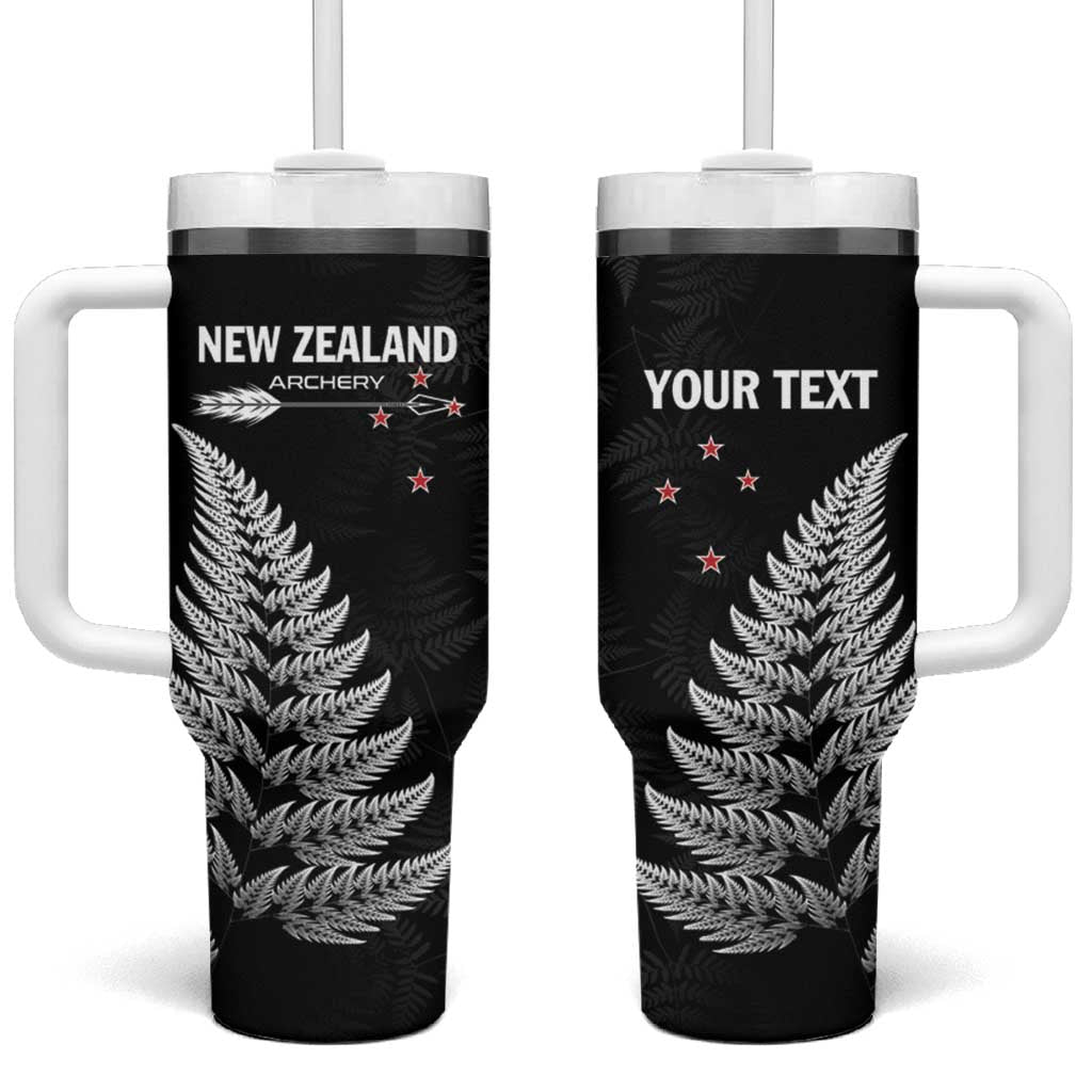 Personalised New Zealand 2025 Archery Tumbler With Handle Aotearoa Silver Arrows Black LT01 One Size: 40 oz Black - Polynesian Pride